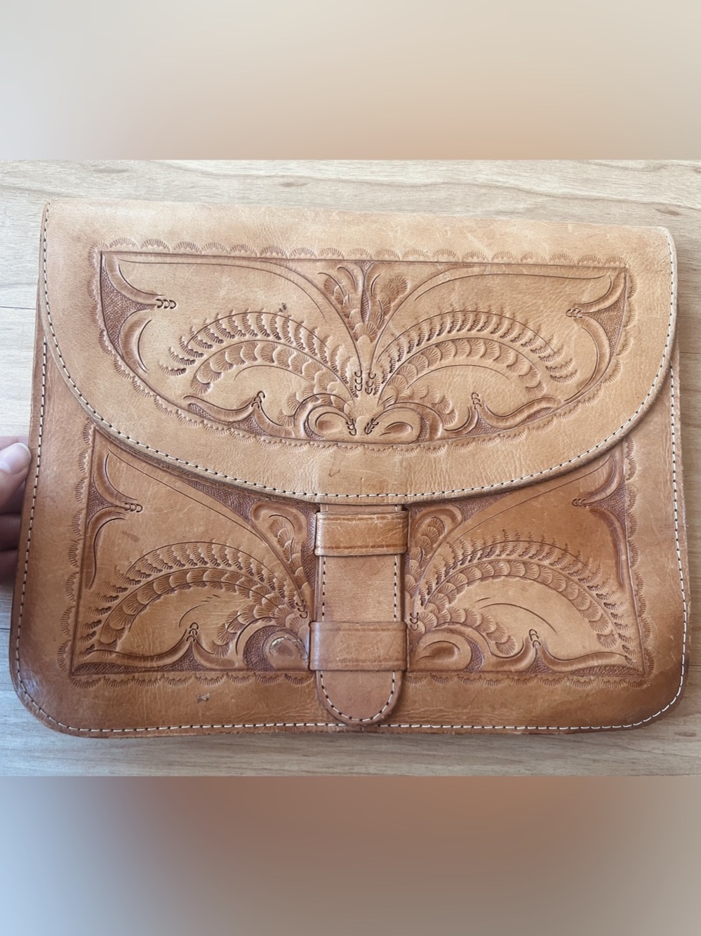 Hand-Tooled Brown Leather Document Folder / Portfolio